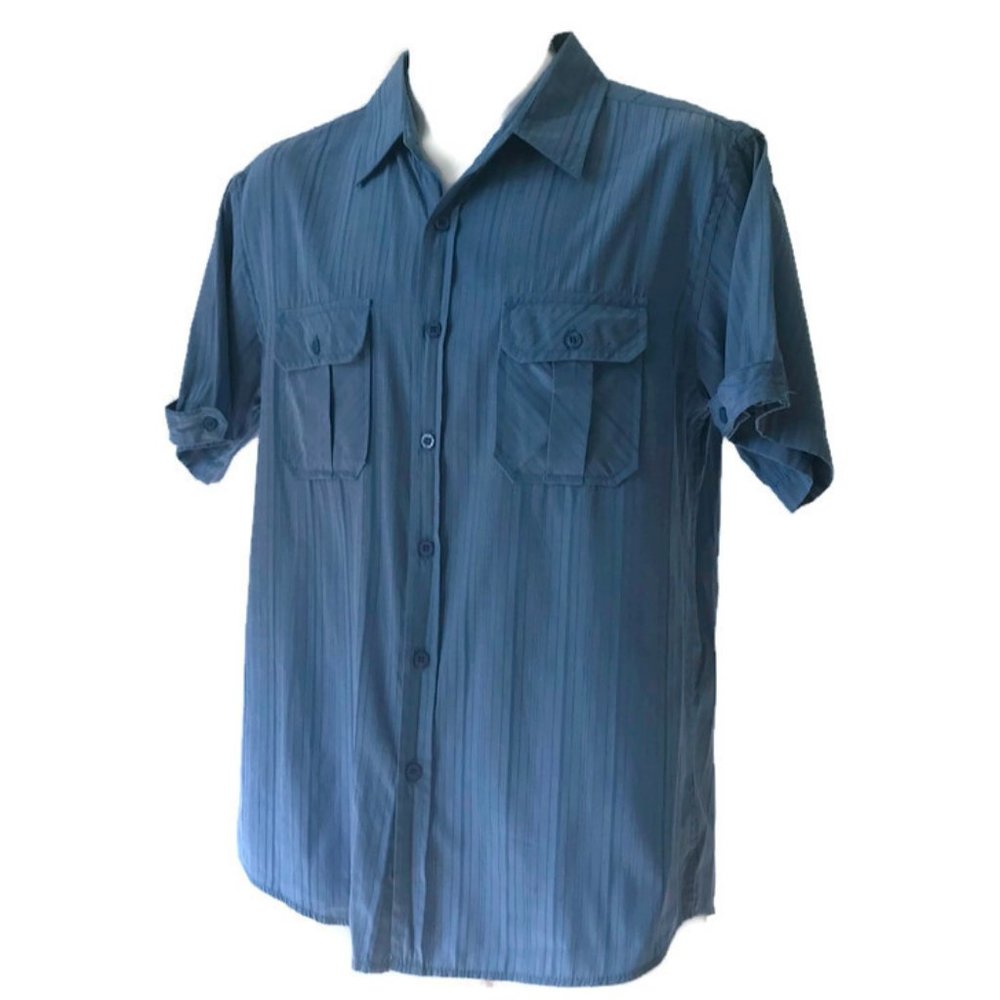 Vese  Men's Casual Blue Striped Short Sleeve Button Up Shirt "